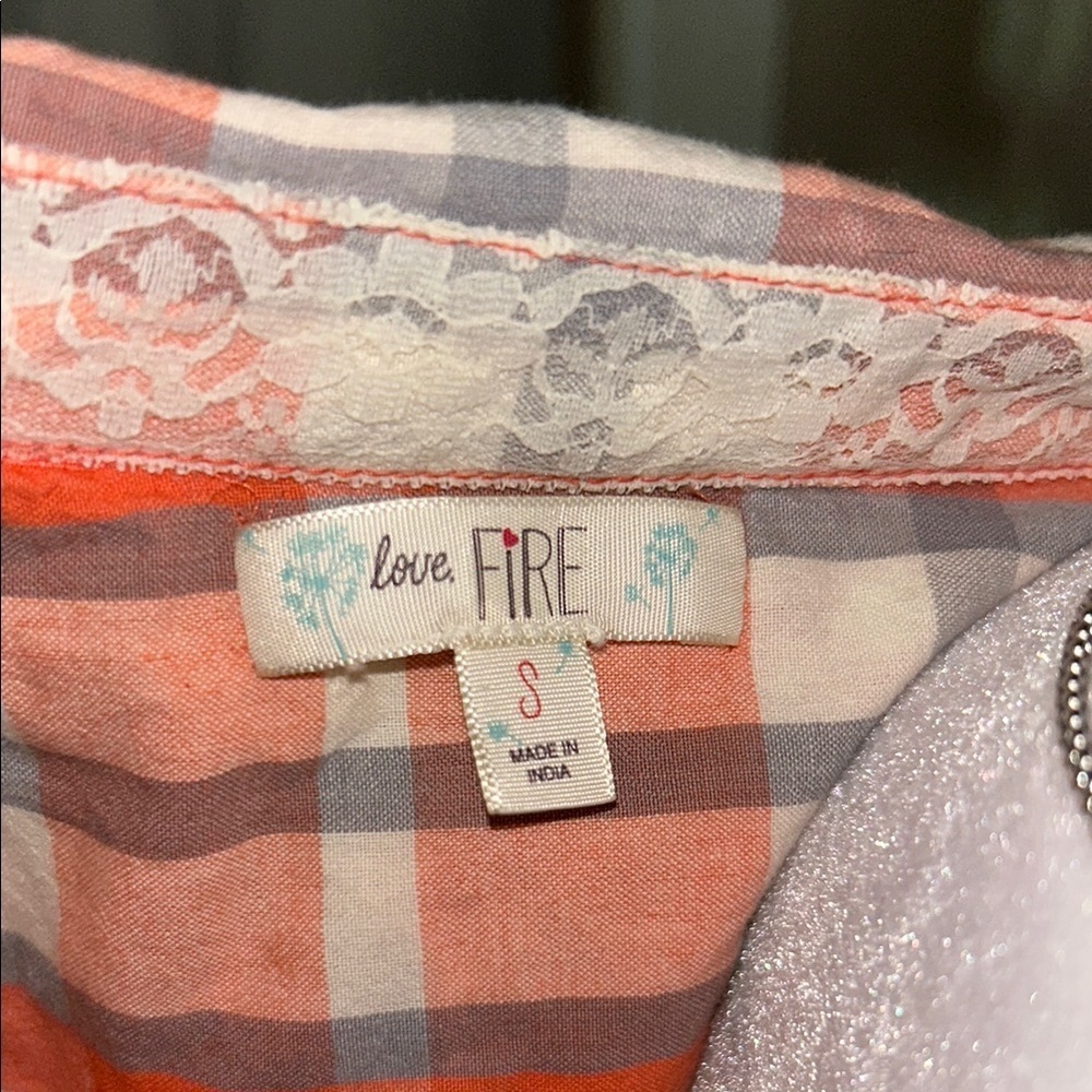 love, Fire Vibrant Orange and Gray Plaid Shirt - Picture 11 of 11
